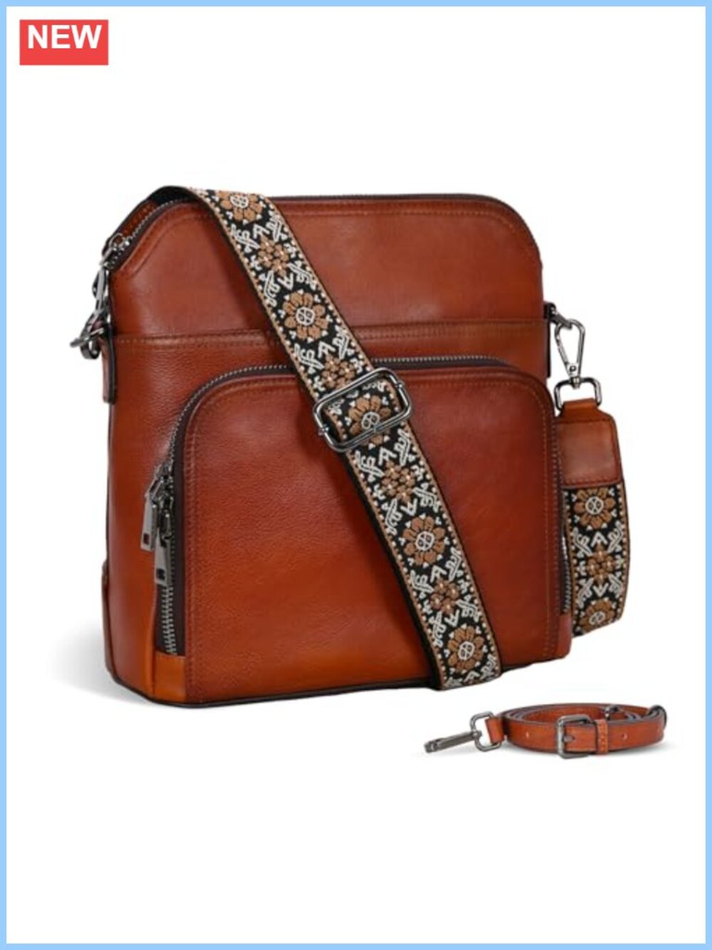 Leather Crossbody Bag with Built in Wallet Convertible Strap